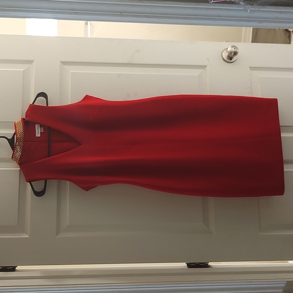 CALVIN KLEIN Red Choker V-neck Cutout Scuba Dress - Picture 2 of 10